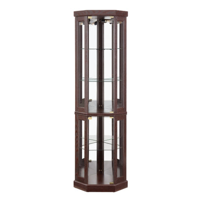 Corner Glass Cabinet Lighted Curio Cabinet Corner Display Case For Living Room, Curio Cabinet, Antique Collection, Wine,Bar Glass Storage Light Included,Dark Cherry