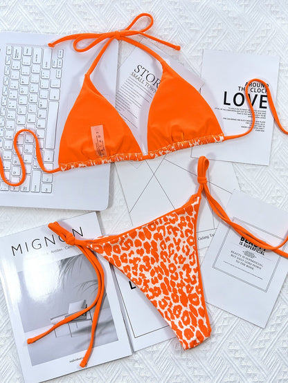 Leopard Print Tie Side Bikini Set