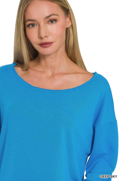Zenana French Terry Boatneck Crop Top