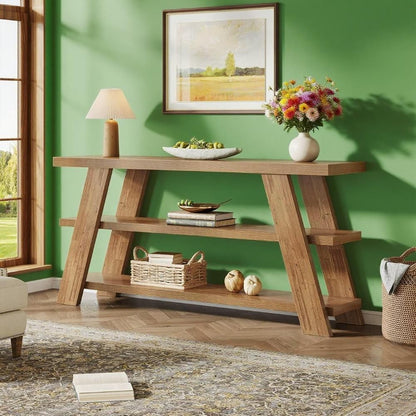 70.9" Extra Long Console Table With Storage, 3-Tier Narrow Wooden Sofa Table Behind The Couch