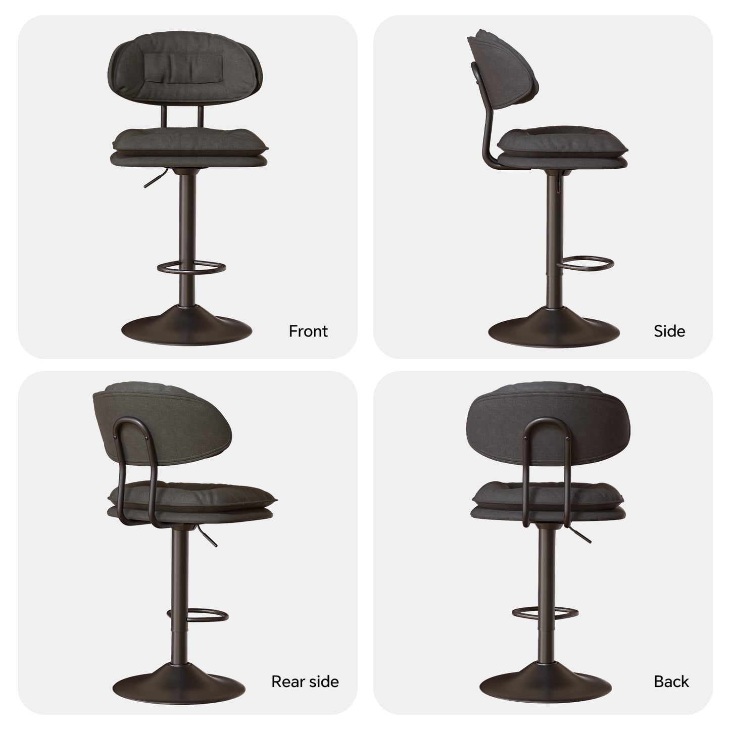 Modern Bar Stools Set Of 2, Double-Layer Adjustable Bar Stools With Back, Ergonomic Upholstered Fabric Swivel Barstools For Kitchen Island