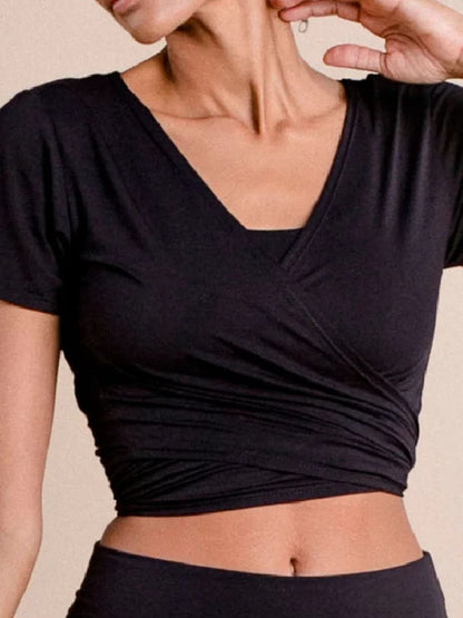 Tied Surplice Short Sleeve Top