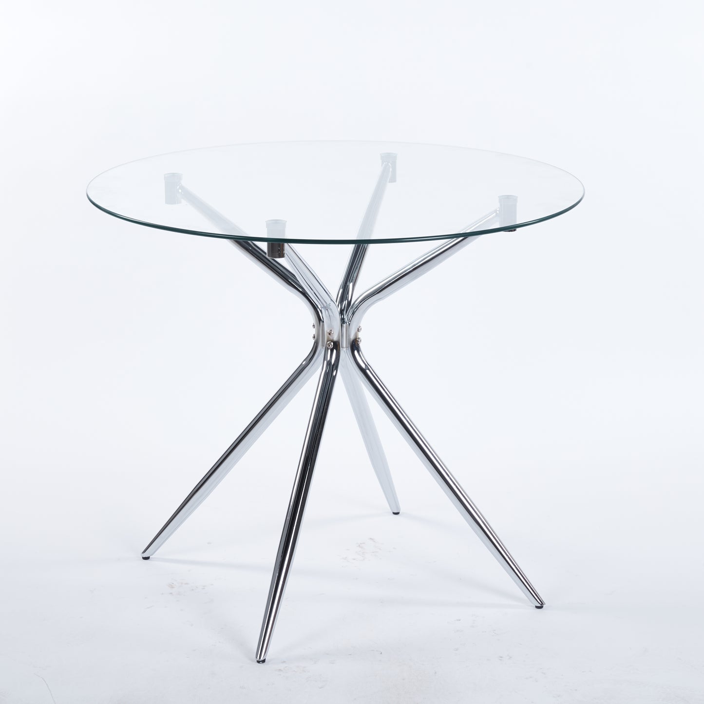 Dining Table With Chrome Metal Leg And Tempered Glass,Modern Space Saving Kitchen Table For Living Room,chrome Color Metal Legs