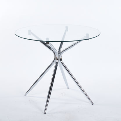 Dining Table With Chrome Metal Leg And Tempered Glass,Modern Space Saving Kitchen Table For Living Room,chrome Color Metal Legs