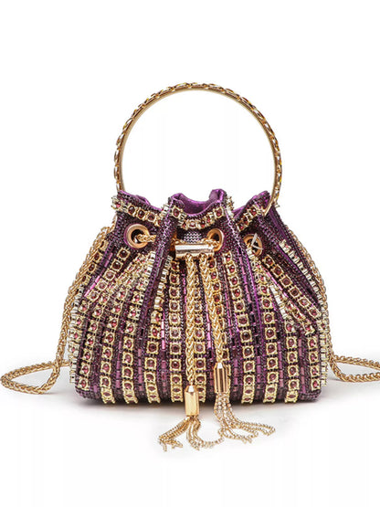 Rhinestone Embellished Bucket Crossbody Bag