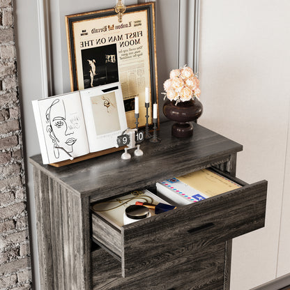 4PCS Bedroom Sets, Wooden Queen Size Bed Frame With Storage Headboard And Charging Station, 2 Nightstands With 2 Drawers, 1 Dresser With 5 Drawers, Antique Gray