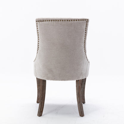 AA Furniture  Ultra Side Dining Chair  Thickened Fabric Chairs With Neutrally Toned Solid Wood Legs Bronze Nail Head  Set Of 2 Beige