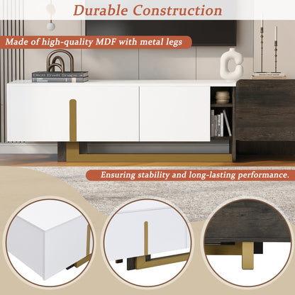 VIBE HAUS  66.7 Light Luxury TV Stand For TVs Up To 70 Inches, Modern TV Cabinet With Metal Legs, 1 Drawer, 2 Cabinets And Adjustable Shelves For Living Room