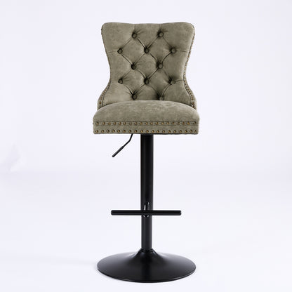 A&A Furniture,Aged And Retro PU Swivel Barstools Adjusatble Seat Height From 26-33 Inch, Modern Bar Stools With Backs Comfortable Tufted For Home Pub And Kitchen Island Olive Green,Set Of
