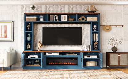U-Can 95.5 W Wall Unit Entertainment Center With Bookshelves For TVs Up To 80, Modern TV Stand Media Console With Electric Fireplace  Cabinets,  And Adjustable Shelves For Living Room