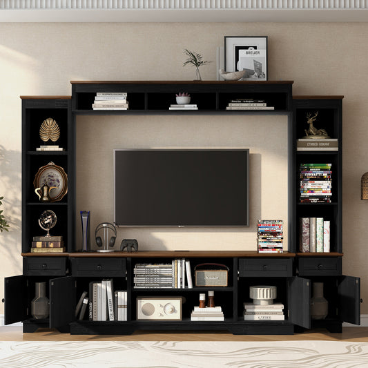 U-Can 98.8 W Wall Unit Entertainment Center With Bookshelves For TVs Up To 80, Modern TV Stand Media Console With Cabinets And Adjustable Shelves For Living Room