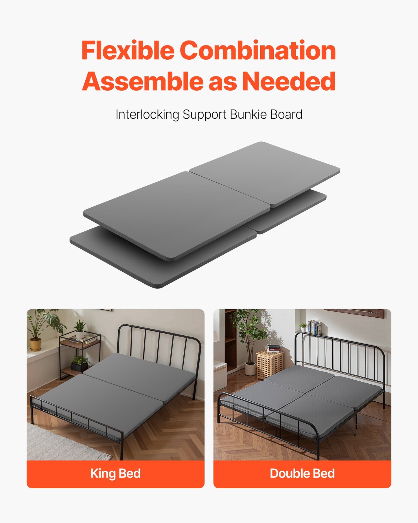 King Size Bunkie Board, 1.5 In Bed Board Slats With 200D Oxford Cloth, Wooden Mattress Support For King Size Bed, Easy Assembly Support Under Mattress, 4 Piece, Gray