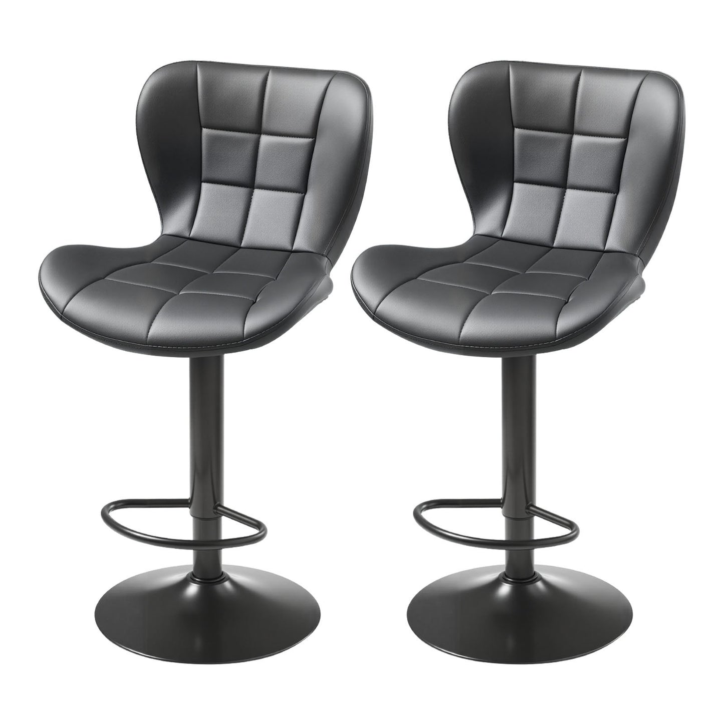 Bar Stool Set Of 2, Modern PU Leather Counter Height Stools, Swivel Kitchen Barstool With Back And Footrest, Height Adjustable Armless Bar Chair, Island Barstools For Kitchen, Dining Room, Black