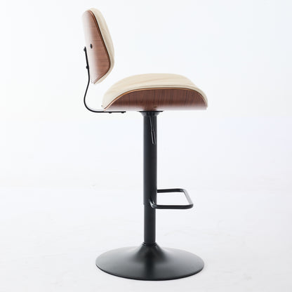 Walnut Bentwood Bar Stools Mid Century Modern Adjustable Counter Height Black Leather Upholstered 360 Swivel Bar Chairs For Kitchen Island Dining Room  Cafe, 1 Chair 1carton,Beige