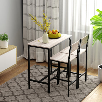 3-Piece Bar Table Set With 2 Stools, Industrial Breakfast Bar Set With Footrest, Backrest For Dining Room, Small Space