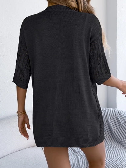 Openwork Open Front Half Sleeve Cardigan