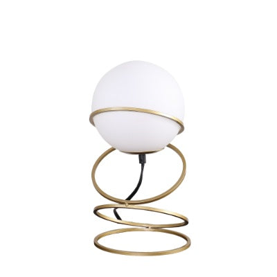 13.5 H Glass Globe Matte Gold Spiral 4 Ring Metal Stand Table Lamp For Living Room, Nightstand Bedside Table Lamp For Bedroom, LED Lamp