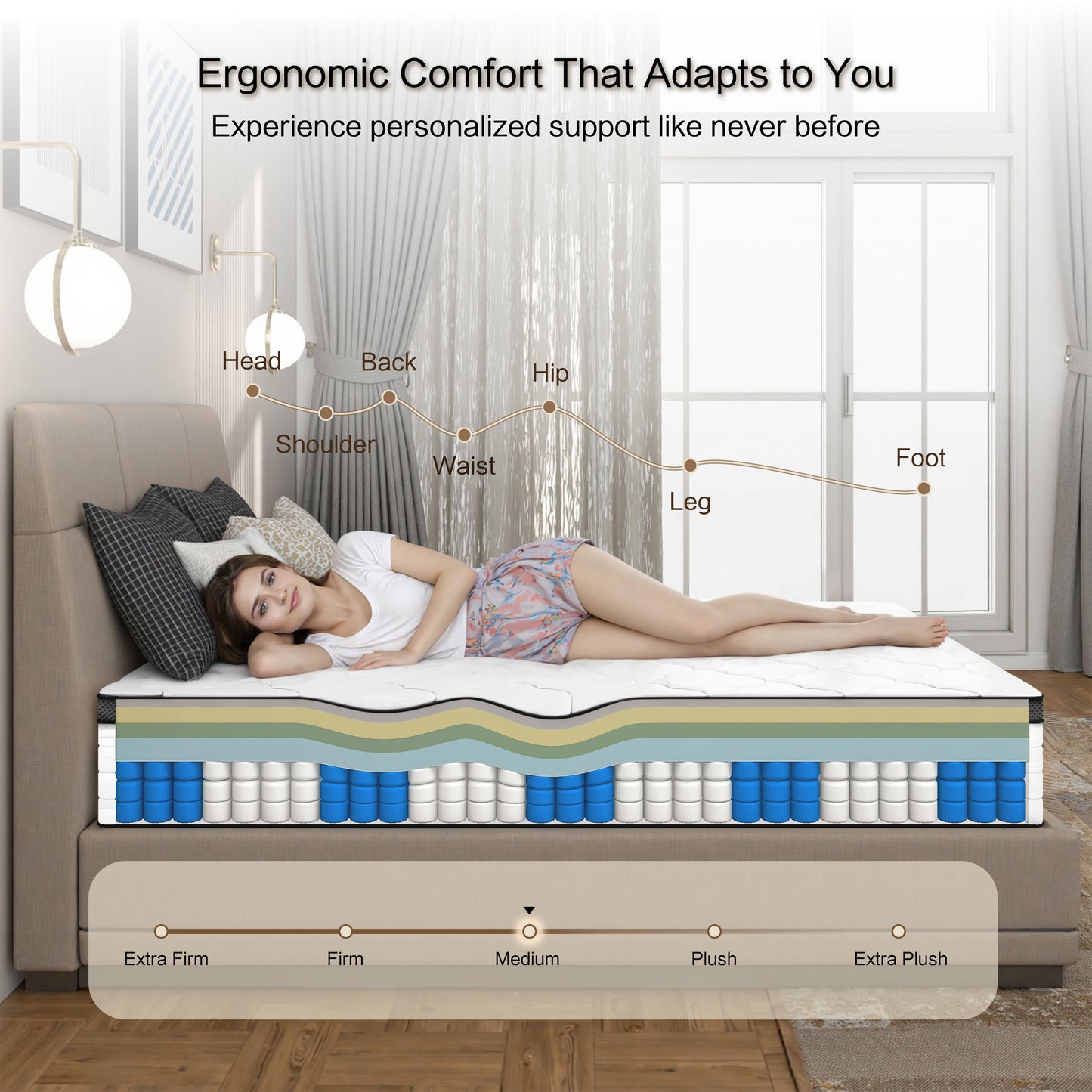Queen Mattress, 12 Inch Queen Hybrid Mattress In A Box,  Individually Wrapped Pocket Coils Innerspring Mattress, Medium Firm, Pressure Relief & Breathable Comfort, CertiPUR-US, OEKO-TEX
