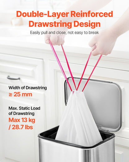 Drawstring Trash Bags, 13 Gallon 110 Count Tall Kitchen Trash Bags, Extra Thick Fresh Scent Garbage Bag, Recyclable Bin Bag With Drawstrings, For Home Kitchen, Office, RV And Camping (White)
