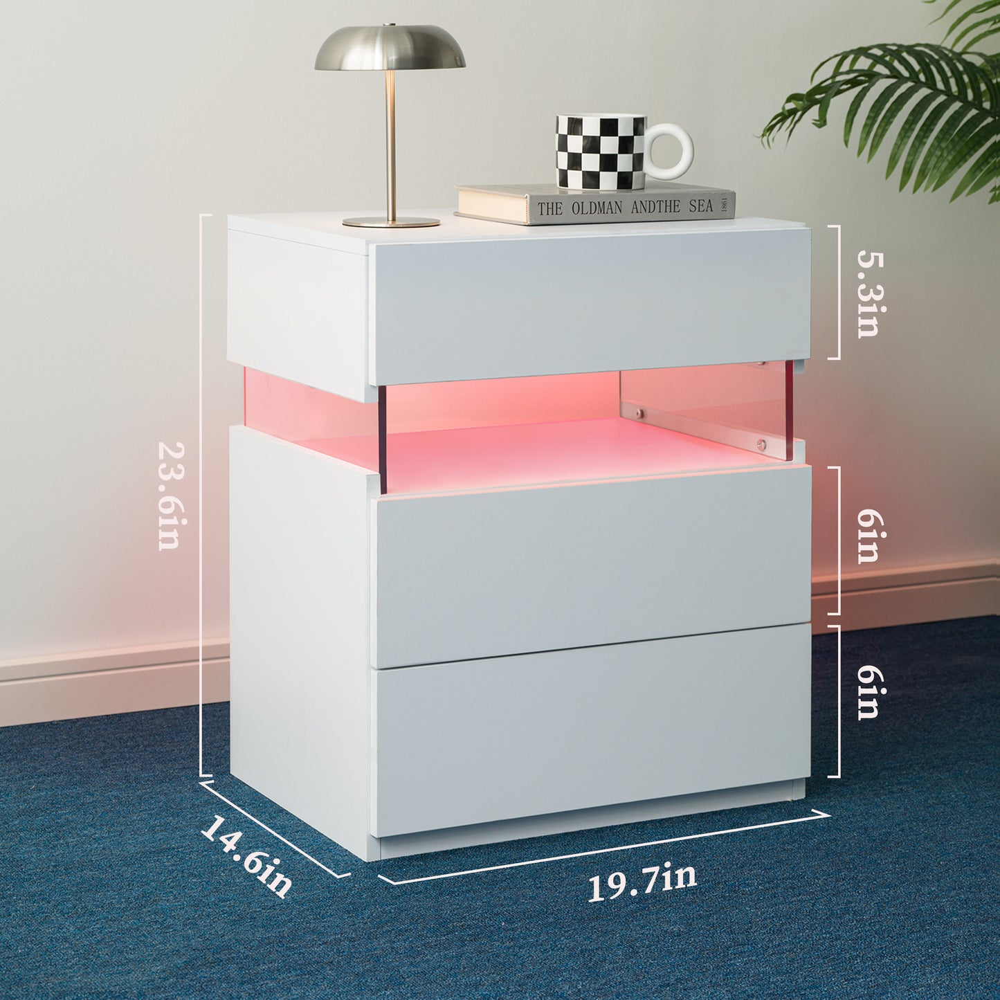 LED Nightstands 3 Drawer Dresser For Bedroom With 16RGB Color Lights,Bedside Tables For Living Room Bedside Furniture White