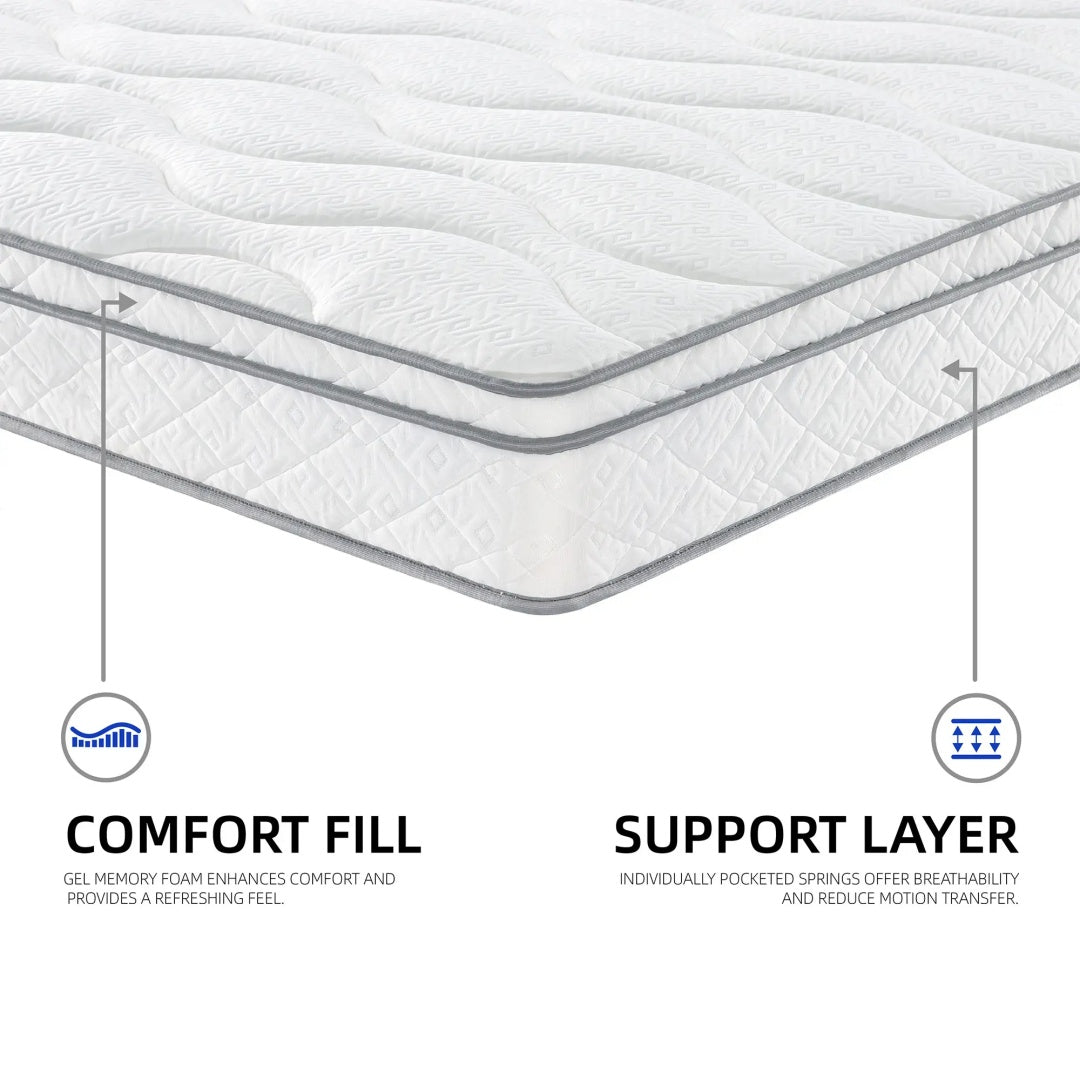 Queen Size Mattress,10 Inch Hybrid Mattress In A Box With Gel Memory Foam,Individually Wrapped Pocket Coils Innerspring For Breathable And Durable Support, Made In USA, CertiPUR-US Certified