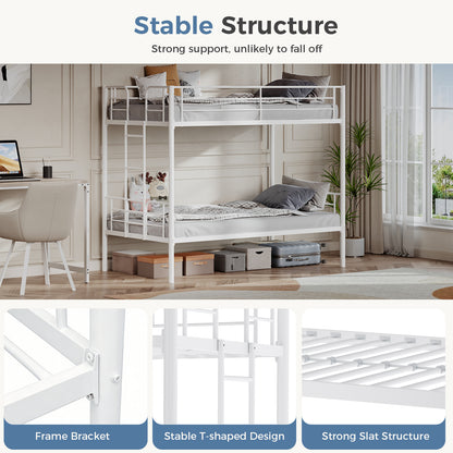 Metal Double-layer Bed With Stairs And Safety Railings, Sturdy Steel Frame, No Need For A Mattress, Double-layer Bed That Saves Space