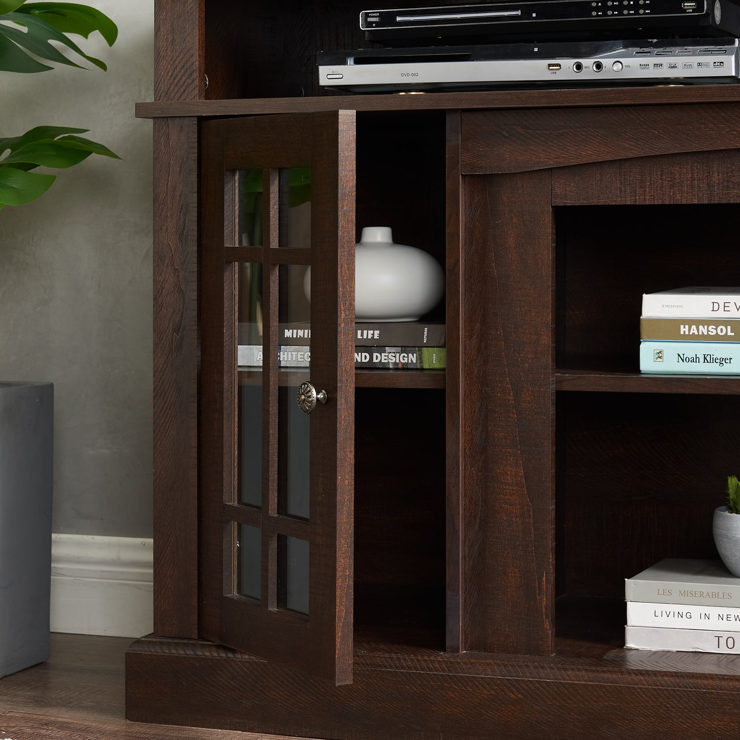 Classic TV Media Stand Modern Entertainment Console For TV Up To 65 With Open And Closed Storage Space, Espresso, 58.25Wx15.75Dx32H