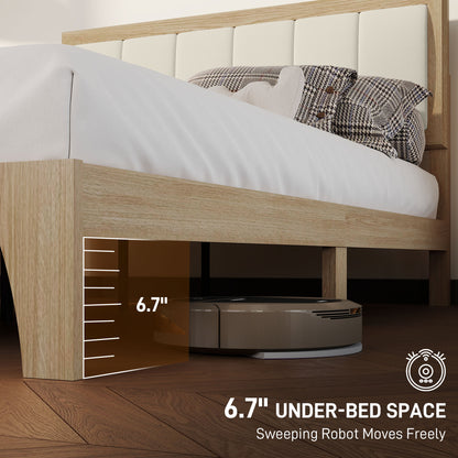 Full Bed Frame With Headboard Full Size Platform Bed Frame With Wooden Slats No Box Spring Needed Easy Assembly Oak