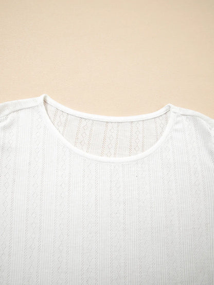 Scalloped Lace Trim Jacquard Textured T Shirt