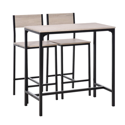 3-Piece Bar Table Set With 2 Stools, Industrial Breakfast Bar Set With Footrest, Backrest For Dining Room, Small Space