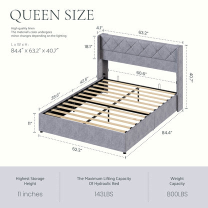 Large-sized Lifting Storage Bed, Soft-padded Platform Bed Frame, Headboard With Backrest, Hydraulic Lifting Storage Bed