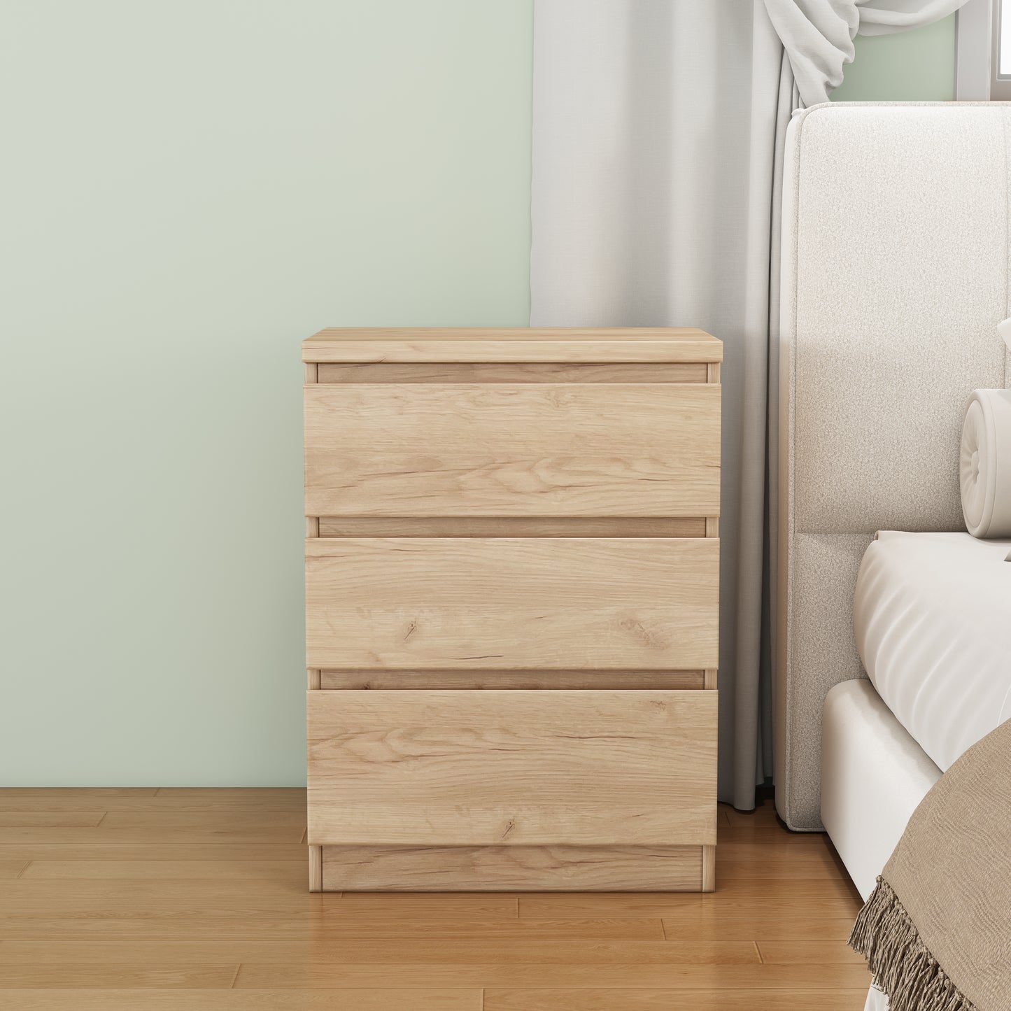 19.7-Inch Natural Nightstand With 3 Drawers, Beside Table With Drawers Handle Free Design,Thickened Top Plate,Small Side Table Storage Cabinet 3 Drawer Night Stand For Bedroom,Living Room