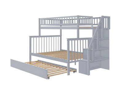 Twin Over Full Stairway Bunk Bed With Trundle,Gray