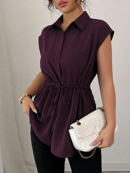 Drawstring Waist Cap Sleeve Shirt