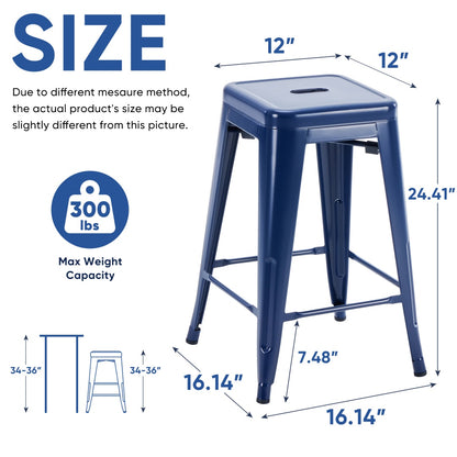 24 Inches Metal Bar Stools Set Of 4, Backless Counter Height Bar Stools For Kitchen, Outdoor Stackable Stools --No Assembly Required