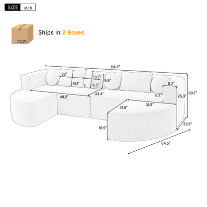 Boneless Couch Modular Sectional Sofa 114.9 Free-combined Sofa Couch Sofa Bed Compression Sofa With Deep Seating And Curved Design For Living Room, Black