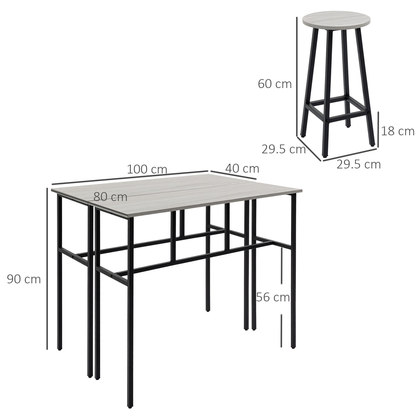 6-Piece Bar Table Set, 2 Breakfast Tables With 4 Stools, Counter Height Dining Tables & Chairs For Kitchen, Living Room, Grey