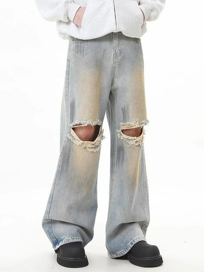 Men's Full Size Distressed Wide Leg Jeans Plus Size