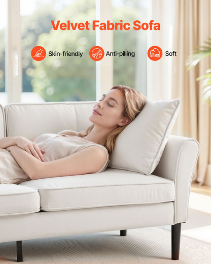 Loveseat Sofa, 69-Inch Small Sofa Couch For Living Room, Velvet Fabric 2-Seats Couch With Sinuous Spring, Soft Cushions And Sturdy Frame, Comfy Loveseat For Bedroom, Office Or Apartment, White