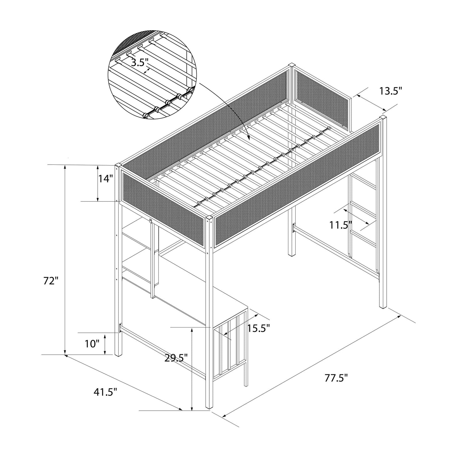 Axel Twin Loft Bed With Desk & Shelves