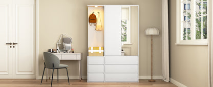 Wardrobe Closet 71.7 H, Bedroom Wooden Wardrobe With 2 Doors 6 Drawers, Modern Clothing Storage Cabinet Combination With Storage Shelves And Hanging Rail, White