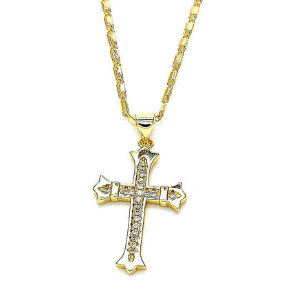 RMZ GOLD NYC Gold Plated Micro Pave Cross Charm Necklace – 20-Inch Chain, Polished Golden Tone