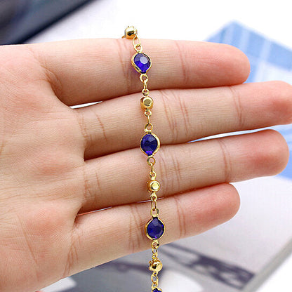 18K Gold Blue Crystal Ankle Bracelet