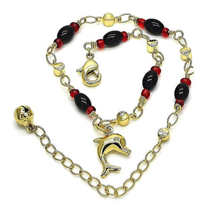 RMZ Gold NYC 14K Gold Plated Dolphin Anklet Bracelet – 10" for Women & Teens