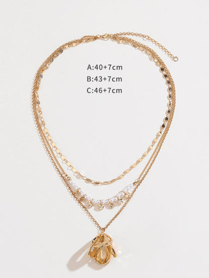 Modern geometric metal flower stacking necklace