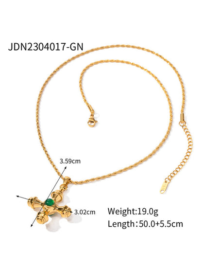 French retro palace style stainless steel natural stone cross necklace/earrings