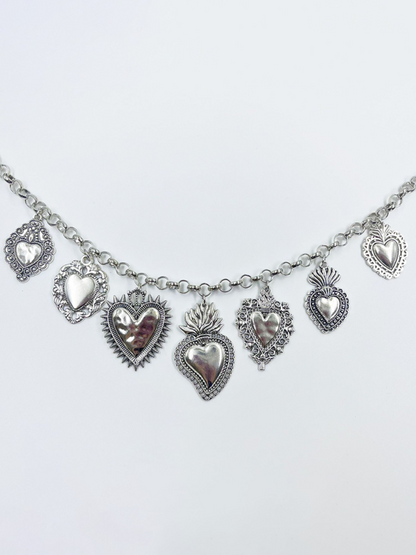 Multiple Sacred Heart Pendant Necklace Silver Chain Personalized Design Female Jewelry
