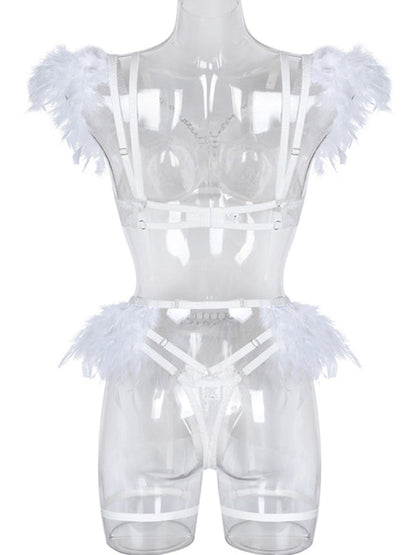 Sexy Lingerie-Lace Feather Sexy Lingerie Four-piece Set