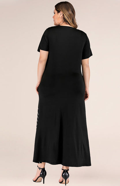 Plus Size Striped Dress - Short Sleeve Round Neck Colorblock Dress