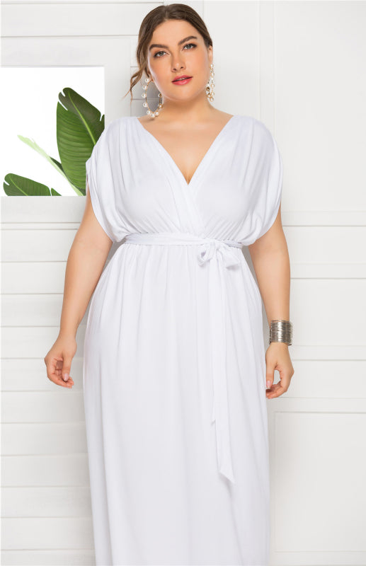 Maternity Knit Dress - Short Sleeve V-Neck Solid Color Dress